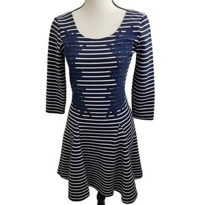 Free People Mini Silhouette Striped Dress with Appliqué